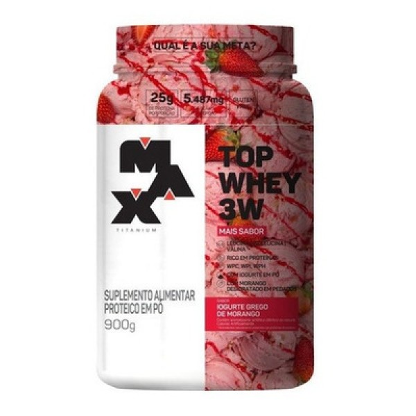Encontraproduto.com.br - Top Whey Max Titanium 3W + Sabor Iogurte Grego Morango 900g (MP)