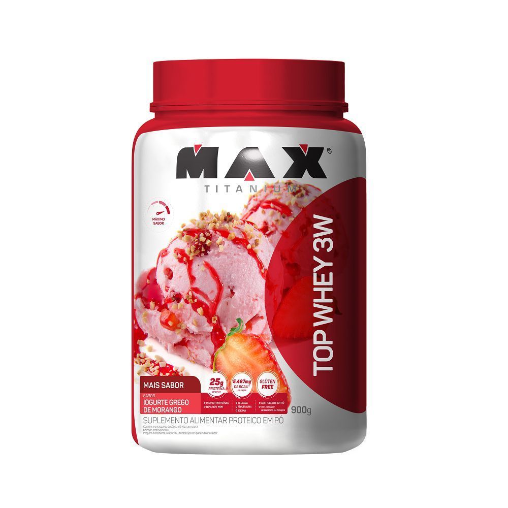 Encontraproduto.com.br - Top Whey Max Titanium 3W + Sabor Iogurte Grego Morango 900g (MP)