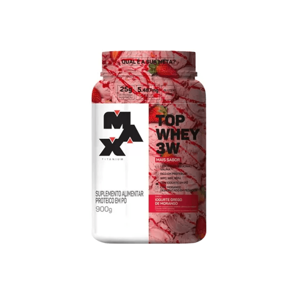 Encontraproduto.com.br - Top Whey Max Titanium 3W + Sabor Iogurte Grego Morango 900g (MP)