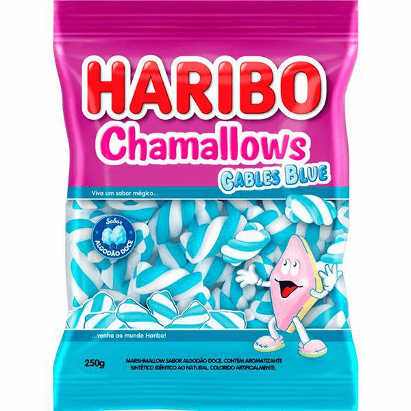 Encontraproduto.com.br - Marshmallow Haribo Cables Blue Pacote com 220g