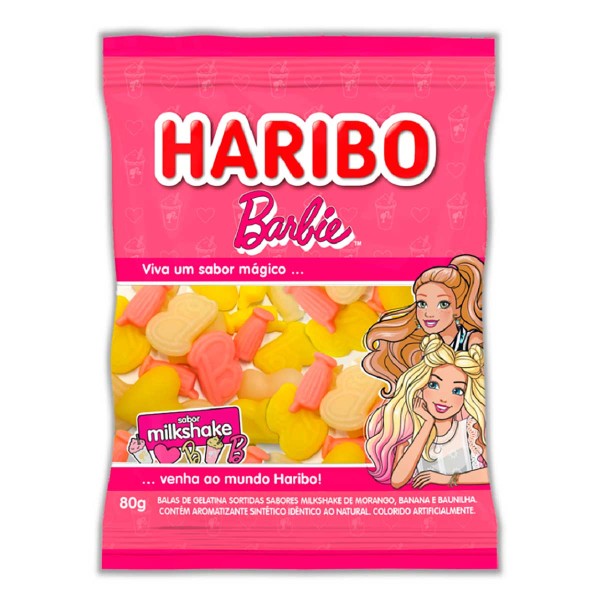 Encontraproduto.com.br - Bala Gelat Haribo 80g Barbie Milkshake