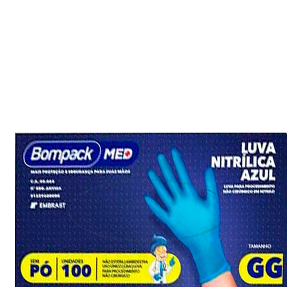 Encontraproduto.com.br - Bompack Luva Nitrilica Azul Med Pp C/100
