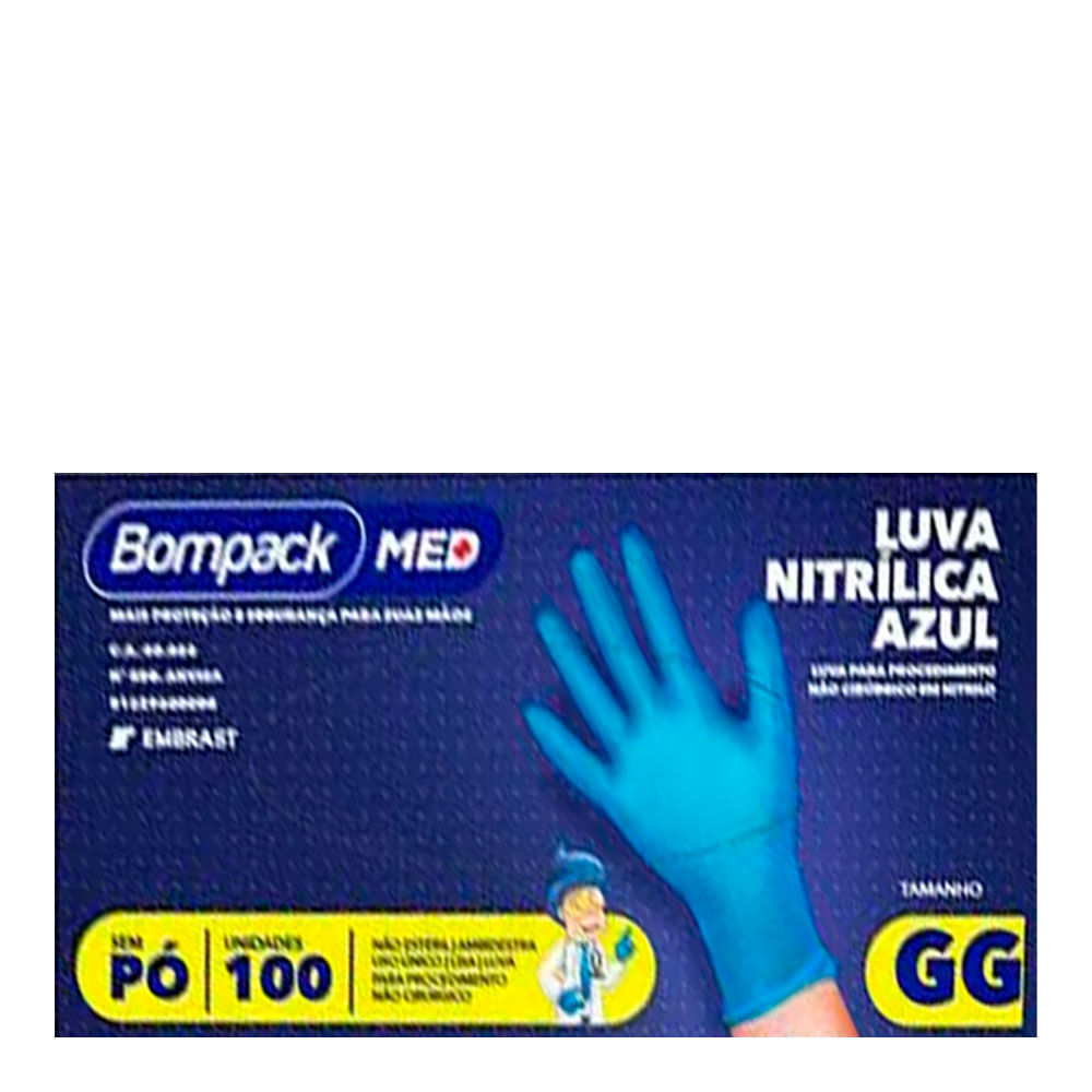 Encontraproduto.com.br - Bompack Luva Nitrilica Azul Med P C/100