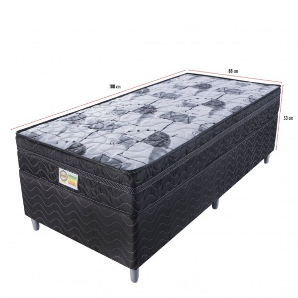 Encontraproduto.com.br - Cama com Box Solteiro Imperial Black 0,88x1,88x0,53cm Molas Tecido Poliéster Preto, Tecido Poliéster Grafite