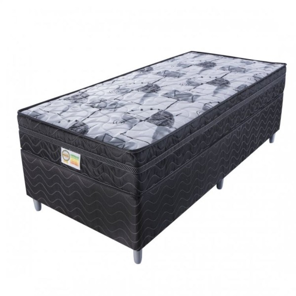 Encontraproduto.com.br - Cama com Box Solteiro Imperial Black 0,88x1,88x0,53cm Molas Tecido Poliéster Preto, Tecido Poliéster Grafite