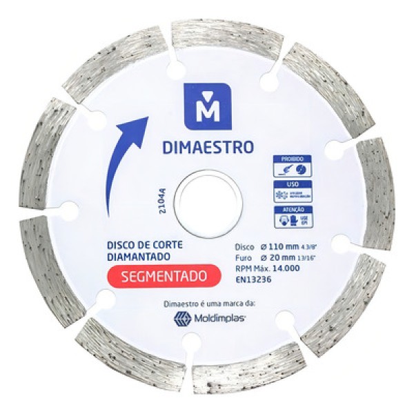 Disco de Corte Diamantado Segmentado Dimaestro 110x20mm  - Moldimplas.