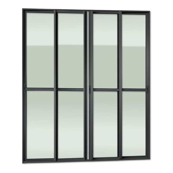 Encontraproduto.com.br - Porta De Correr 4 Folhas Moveis 210 X 240 Elite Com Fecho Automático Vidro Liso Preto