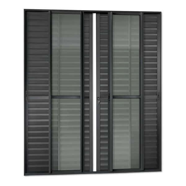 Encontraproduto.com.br - Porta De Correr Venez. 6 Folhas Moveis 210 X 240 Elite Com Fechadura Tetra Vidro Liso Preto