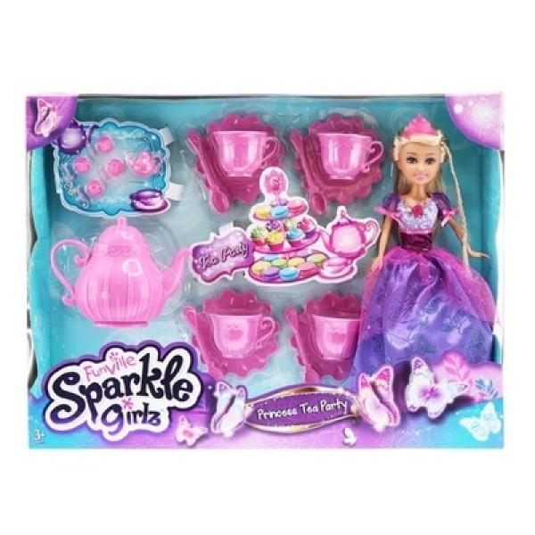 Encontraproduto.com.br - Boneca Articulada e Acessórios - Funville Sparkle Girlz - Conjunto de Chá e Fada Princesa - DTC