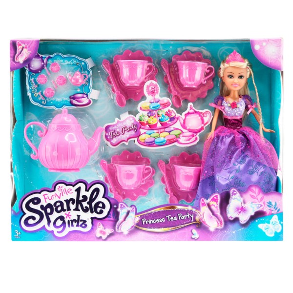 Encontraproduto.com.br - Boneca Articulada e Acessórios - Funville Sparkle Girlz - Conjunto de Chá e Fada Princesa - DTC