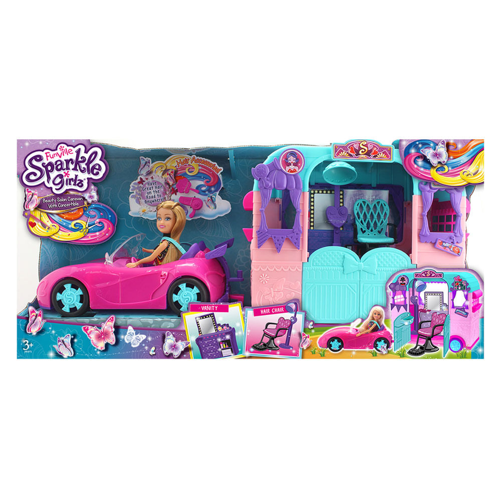 Playset com Veículo e Boneca - Sparkle Girlz - Beauty Salon - DTC