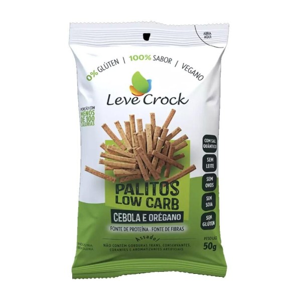 Biscoito LEVE CROCK Palitos Low Carb Cebola e Orégano com Sal Quântico, Vegano Sem Lactose, sem Ovos, sem Soja, sem Glúten 50g