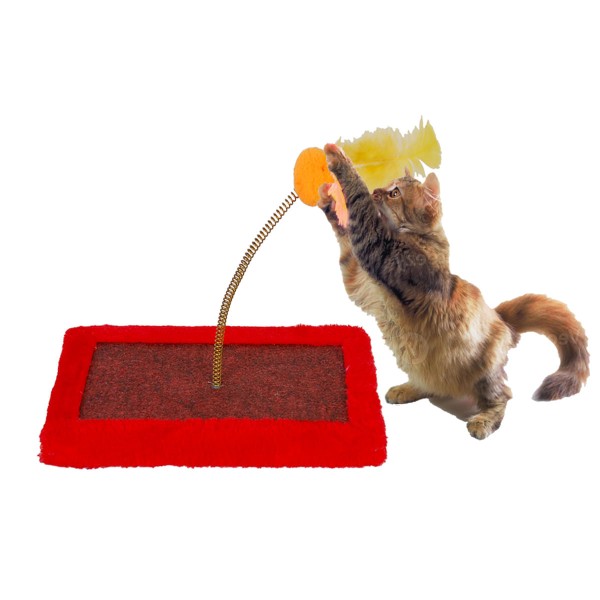 Encontraproduto.com.br - Brinquedo para gato Arranhador interativo Retangular com bolinha Vermelho