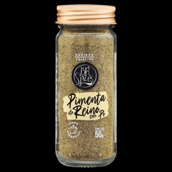 Encontraproduto.com.br - Pimenta-do-Reino Pó com Tampa Dosadora BR Spices Essencial Vidro 50g