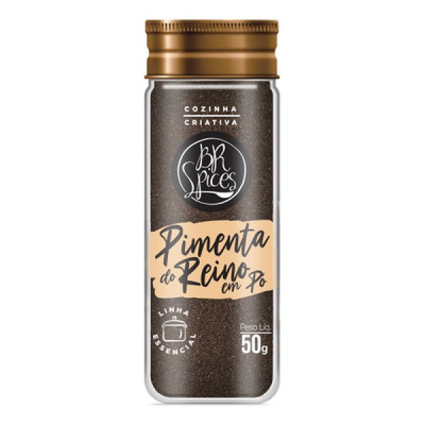 Encontraproduto.com.br - Pimenta-do-Reino Pó com Tampa Dosadora BR Spices Essencial Vidro 50g