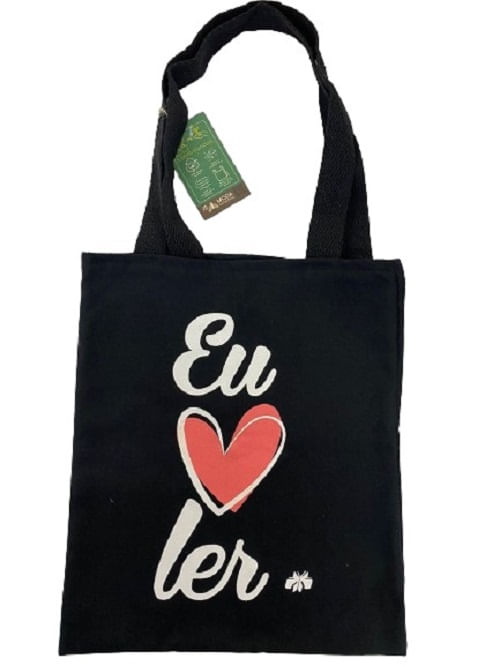 Sacola Retornável Tecido Média Preta Ecobag Amo Ler 30x34cm Mr Fly