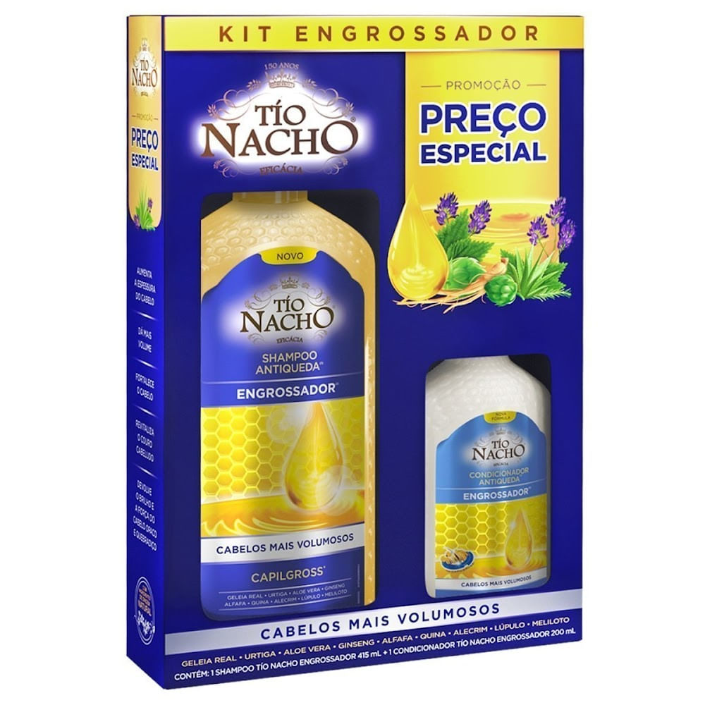 Encontraproduto.com.br - Kit Shampoo 415ml + Condicionador 200ml Tio Nacho Engrossador