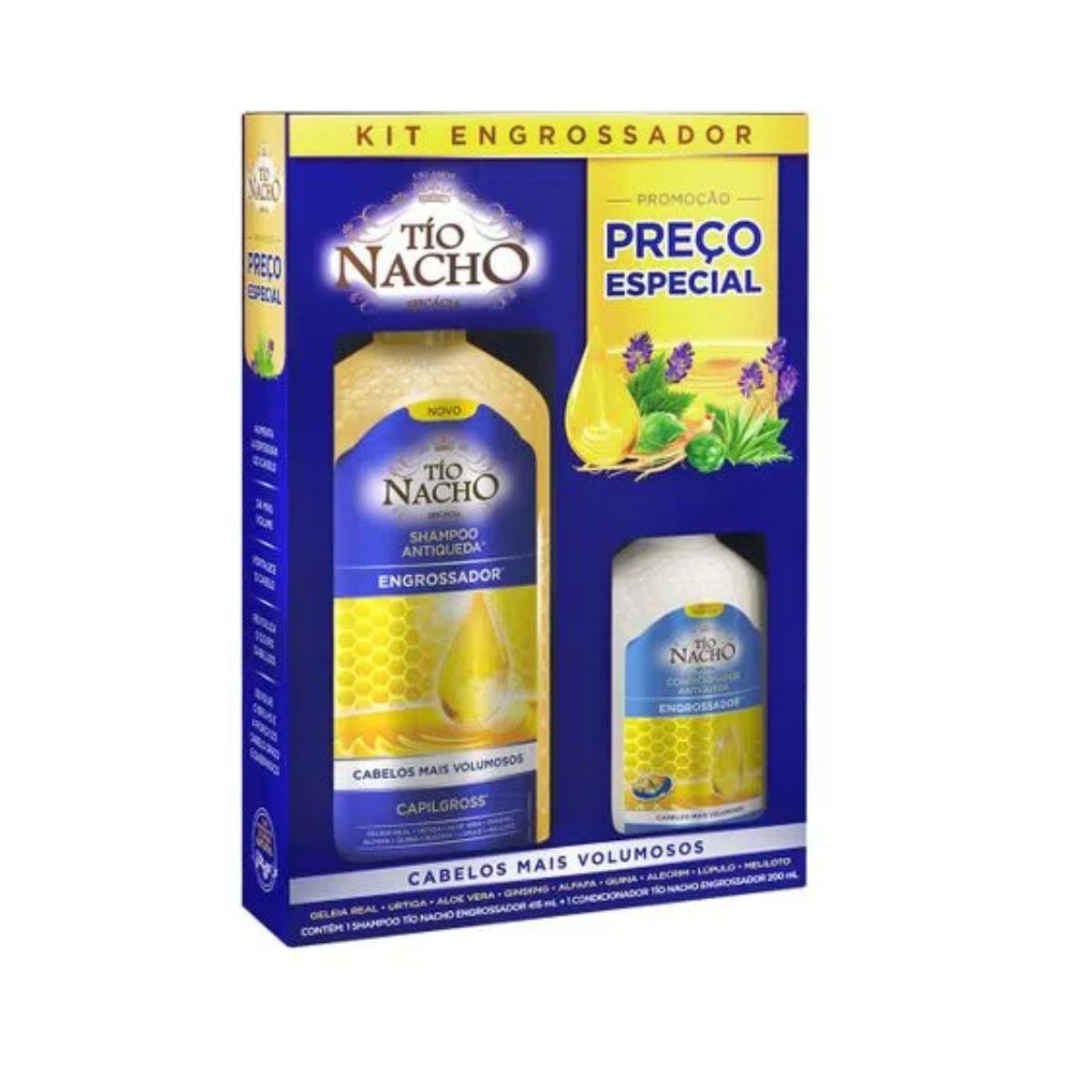 Encontraproduto.com.br - Kit Shampoo 415ml + Condicionador 200ml Tio Nacho Engrossador