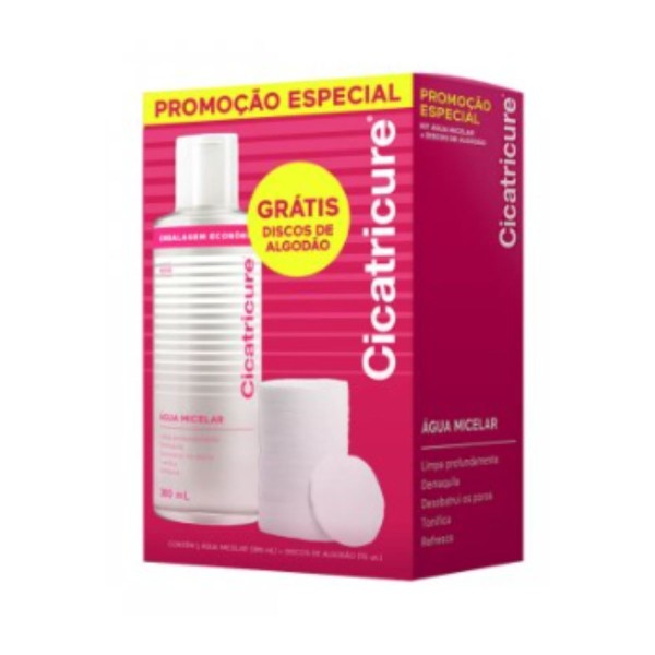 Kit Cicatricure Água Micelar 380ml + Grátis Discos de Algodão