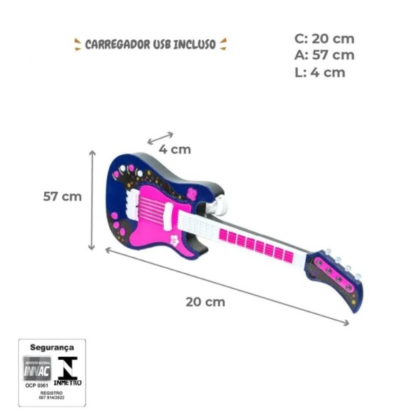 Encontraproduto.com.br - Guitarra Infantil Eletrônica Rosa com Microfone de Orelha Unik