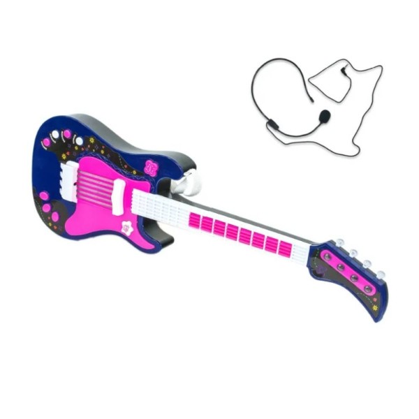 Encontraproduto.com.br - Guitarra Infantil Eletrônica Rosa com Microfone de Orelha Unik