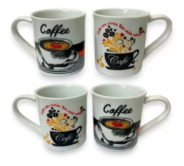 Encontraproduto.com.br - Conjunto De 4 Canecas Porcelana 150ml Café