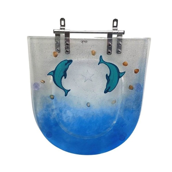 Encontraproduto.com.br - Assento Sanitário Poliéster Para Louça Riviera-smart (celite) Aço Decorado golfinho Translúcido C-gliter Prata