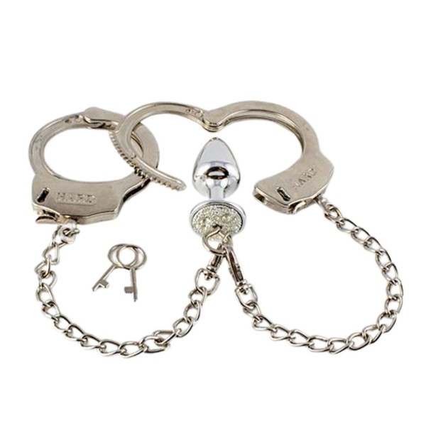 Encontraproduto.com.br - Plug Anal P Com Algemas E Joia Cravejadas Cromado | Hard