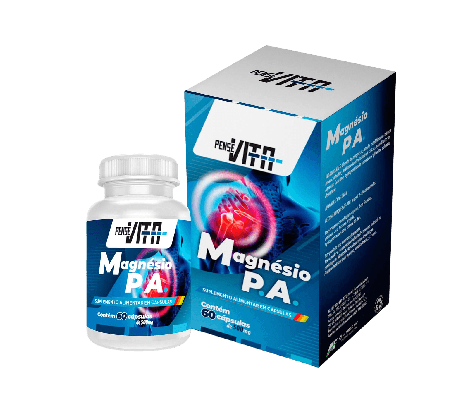 Encontraproduto.com.br - Pensevita Cloreto de Magnésio PA Concentrado 500mg com 60 Capsulas