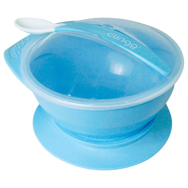 Encontraproduto.com.br - Prato com ventosa e colher Azul (6m+) - Clingo