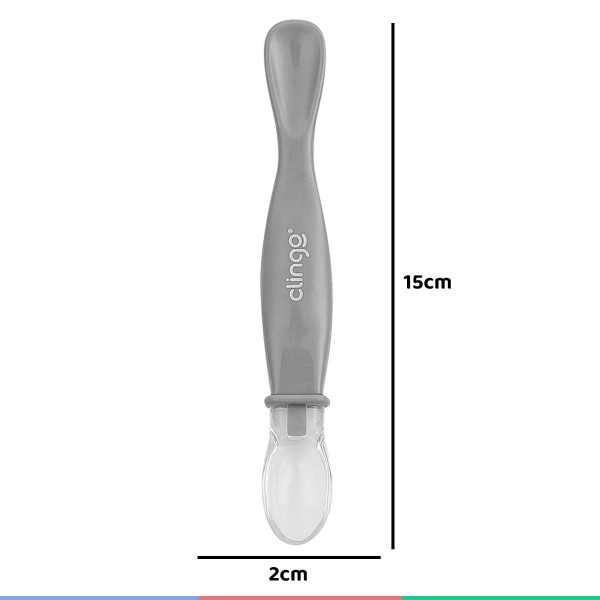 Encontraproduto.com.br - Colher Infantil de Silicone Talher Para Alimentação do Bebê Com Ponta Dupla Livre de BPA Cinza Clingo