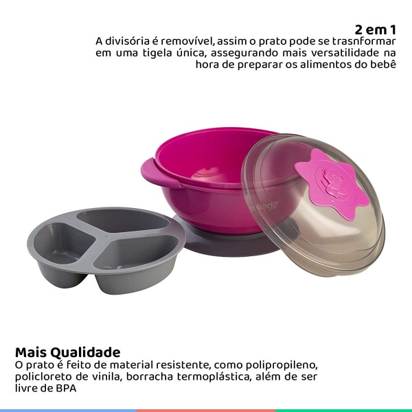 Encontraproduto.com.br - Prato Infantil com Divisória - Clingo - Coleção Colors - Rosa