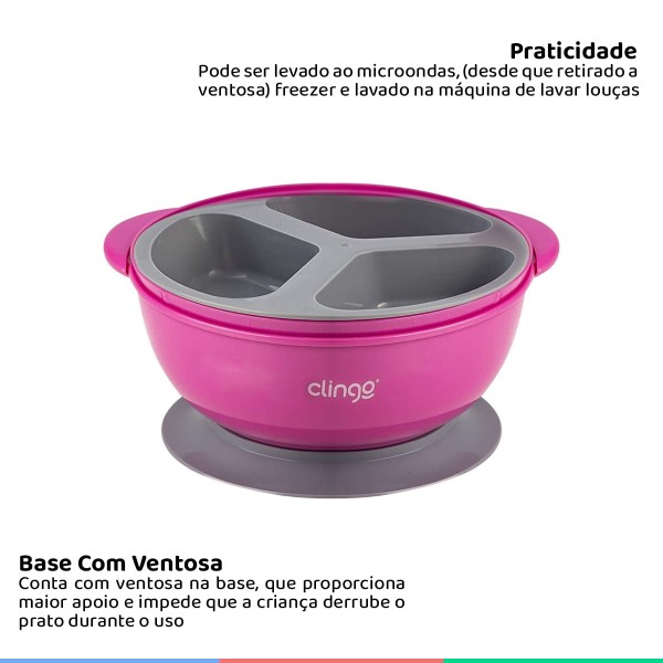 Encontraproduto.com.br - Prato Infantil com Divisória - Clingo - Coleção Colors - Rosa