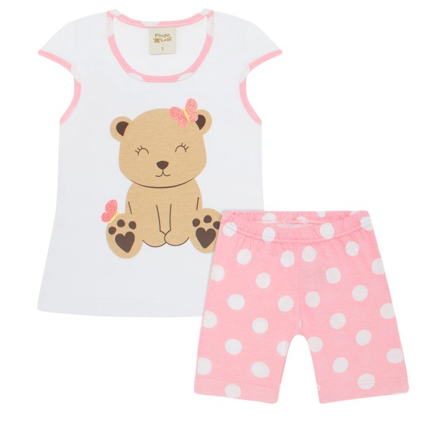 Encontraproduto.com.br - Pijama curto Ursinha Poá Rosa - Pingo Lelê