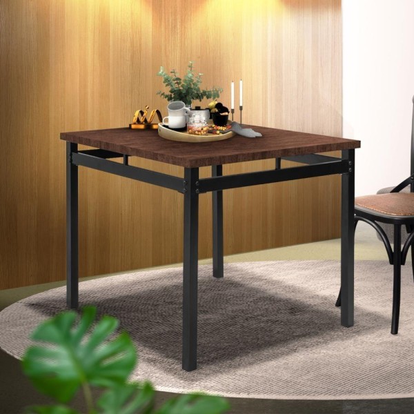 Encontraproduto.com.br - Mesa Para Sala De Jantar Tubo Preto Tampo Castanho Rústico Riviera Art Panta 90 X 90
