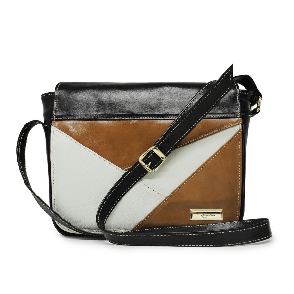 Bolsa Transversal De Couro Gabi - Preto/Off White/Caramelo