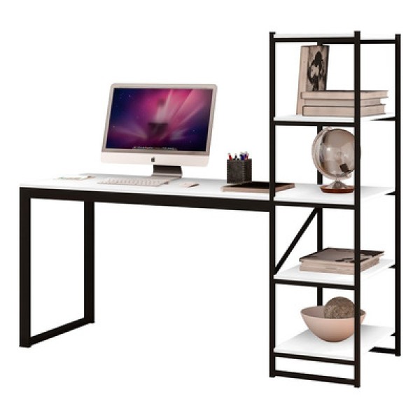 Encontraproduto.com.br - Mesa De Computador Com Estante 5 Prateleiras 170 Cm Aço Preto Branco Innovare Art Panta