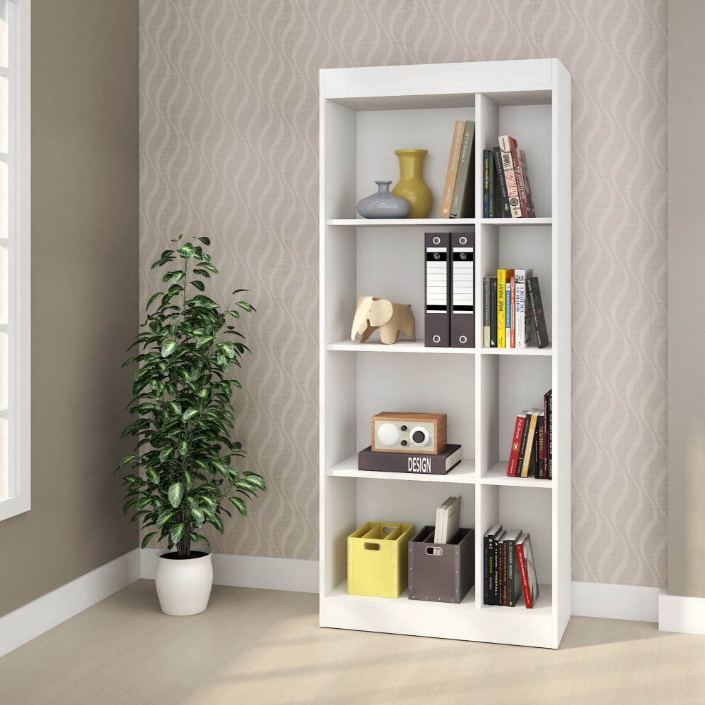 Estante Livreiro Prateleira Alta 8 Nichos Decoração Branca