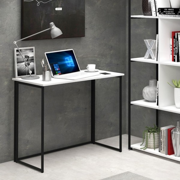 Mesa Dobrável Aço Industrial Escrivaninha Home Office Branca