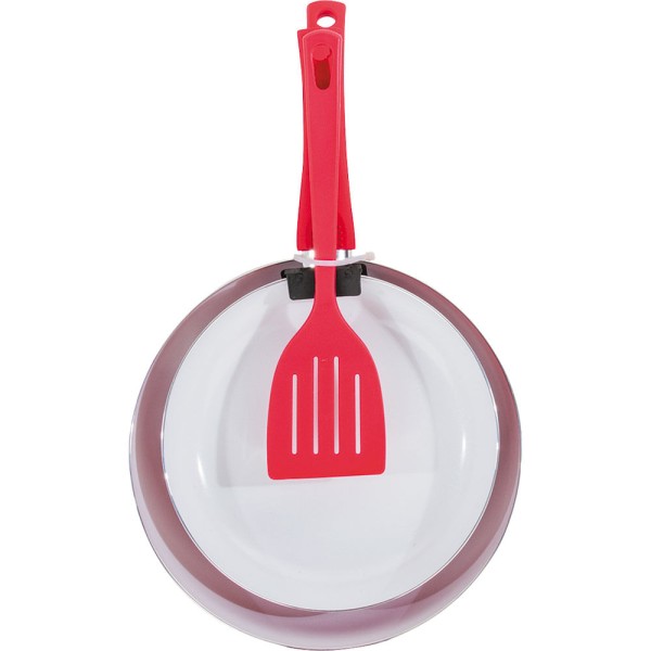 Encontraproduto.com.br - Conjunto de Frigideiras 22/26cm Cerâmica com Espátula Casa do Chef Vermelho Bordô Casa do Chef