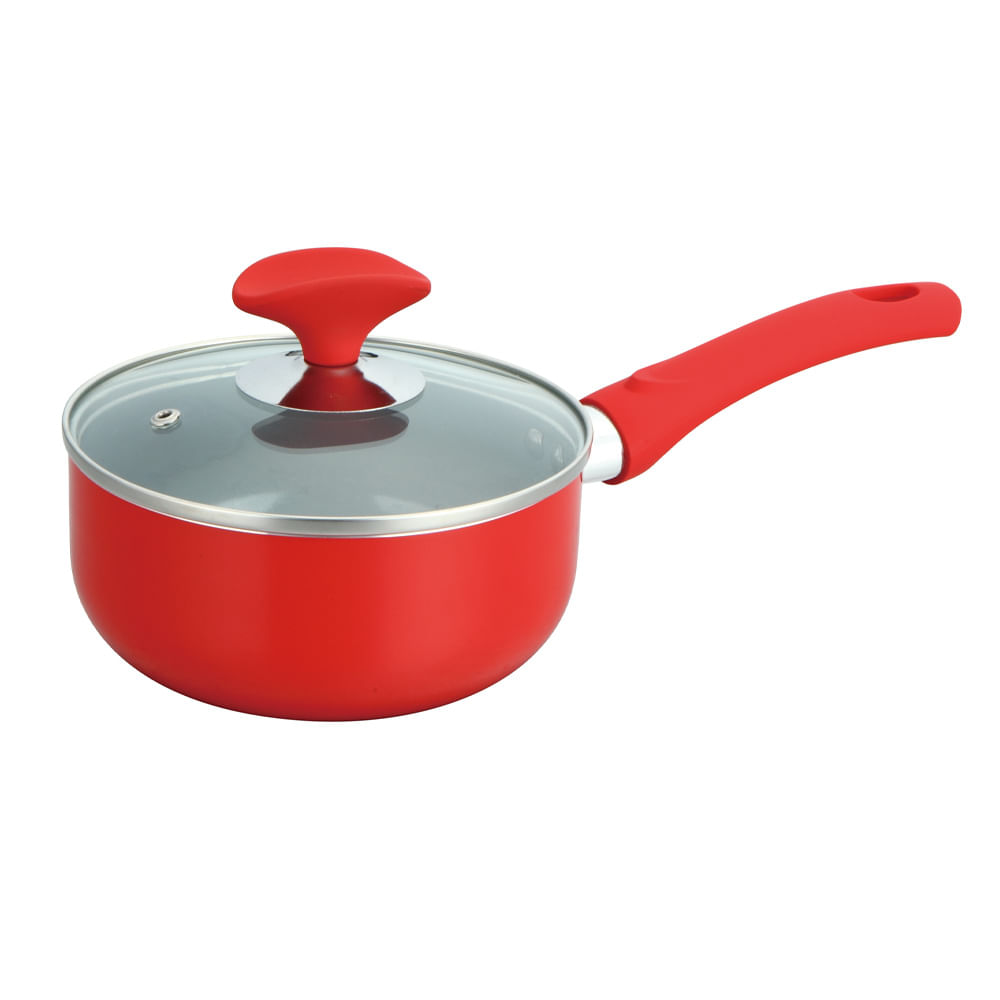 Panela 20cm Cerâmica com Tampa de Vidro Casa do Chef Vermelha