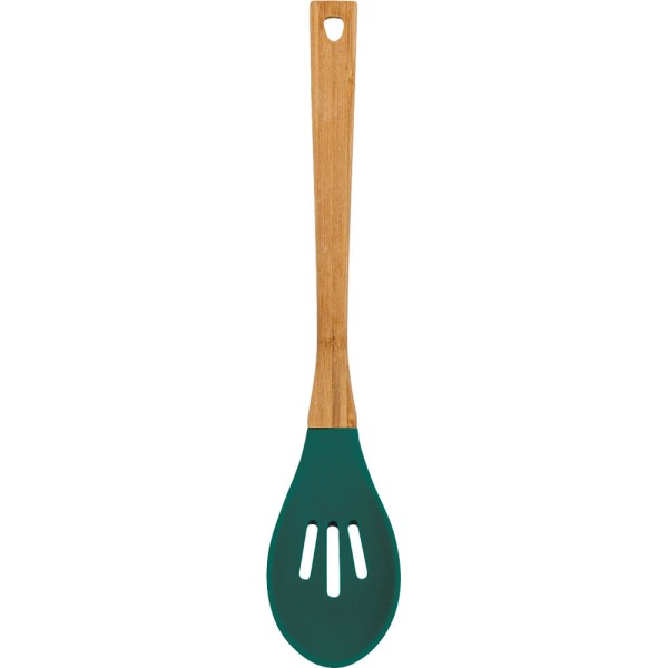 Colher Vazada Silicone com Cabo Bambu Anji Verde