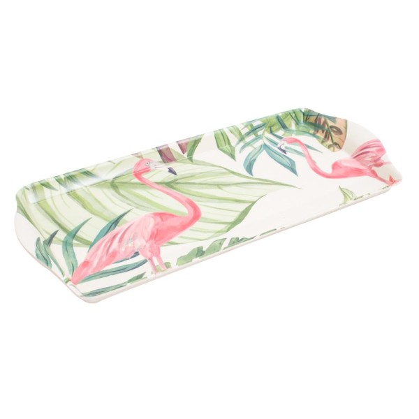 Bandeja Fibra de Bambu 38x17cm Anji Folhas Flamingo