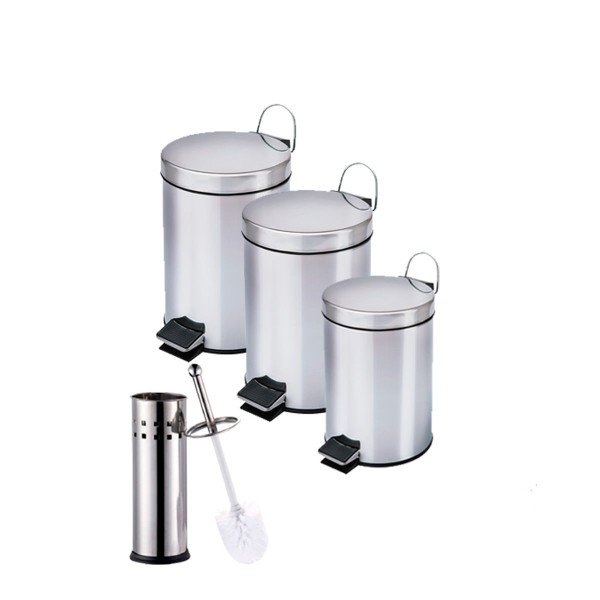 Encontraproduto.com.br - Kit Lixeira de 3L 1 Unidade + Lixeira de 5L 2 Unidades Inox Travel Max com Escova Sanitária