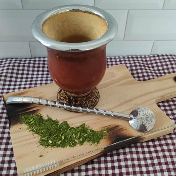 Encontraproduto.com.br - Bomba Para Tomar Chimarrão Mate Inox Mil Furos 24cm Bortonaggio Chima Bojo Rosca Escovinha