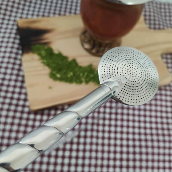 Encontraproduto.com.br - Bomba Para Tomar Chimarrão Mate Inox Mil Furos 24cm Bortonaggio Chima Bojo Rosca Escovinha