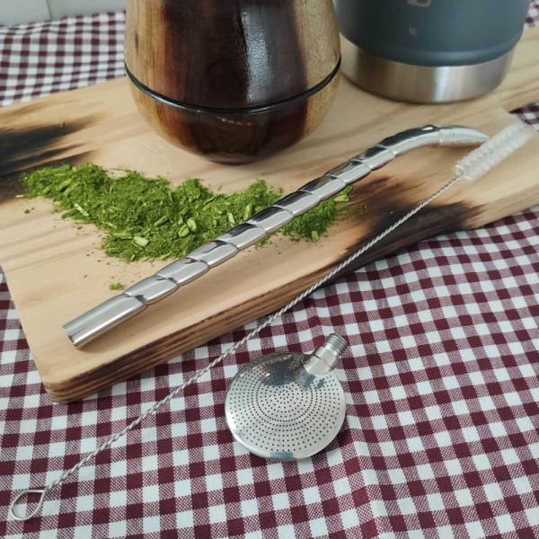 Encontraproduto.com.br - Bomba Para Tomar Chimarrão Mate Inox Mil Furos 24cm Bortonaggio Chima Bojo Rosca Escovinha