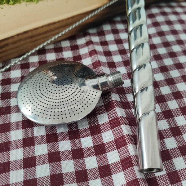 Encontraproduto.com.br - Bomba Para Tomar Chimarrão Mate Inox Mil Furos 24cm Bortonaggio Chima Bojo Rosca Escovinha