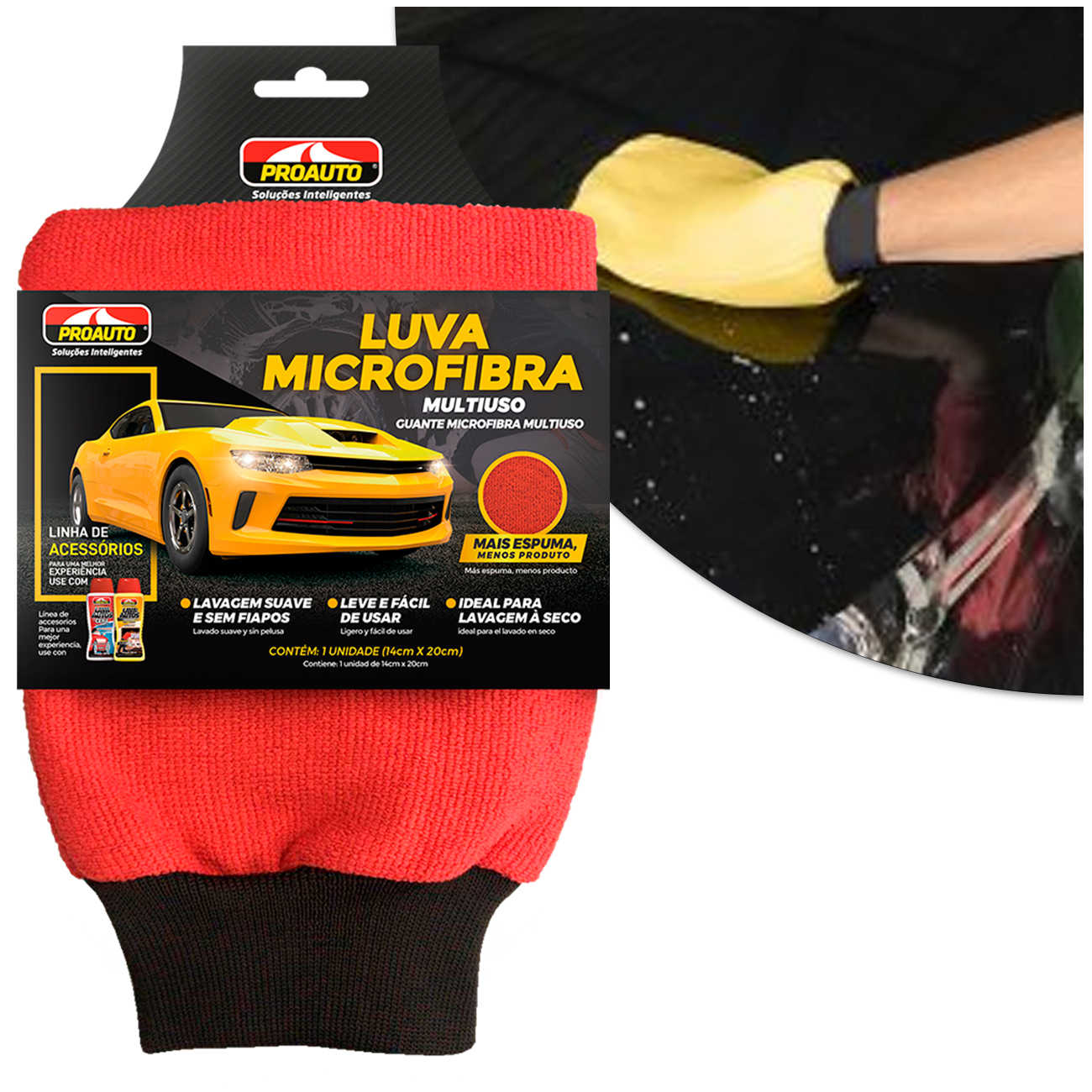 Encontraproduto.com.br - Luva de Microfibra com Punho Proauto Multiuso Para Limpeza Automotiva Interno e Externo
