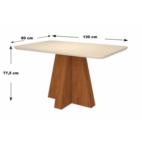 Encontraproduto.com.br - Mesa P- Cozinha Maitê C- Tampo Madeirado Vidro Canto Curvo 130x80cm Nature-off White - Cimol